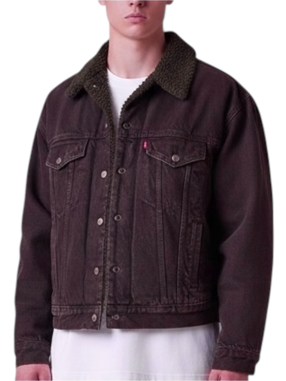 Levi's Black Purple Sherpa Lined Cropped Denim Trucker Jacket Men’s M